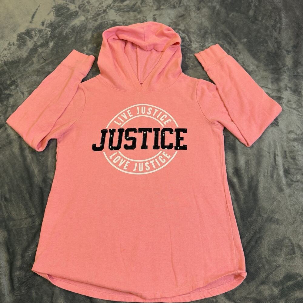 Justice Girls Pink Pullover Hoodie Sz 14 Live Justice Love Sequin Graphic